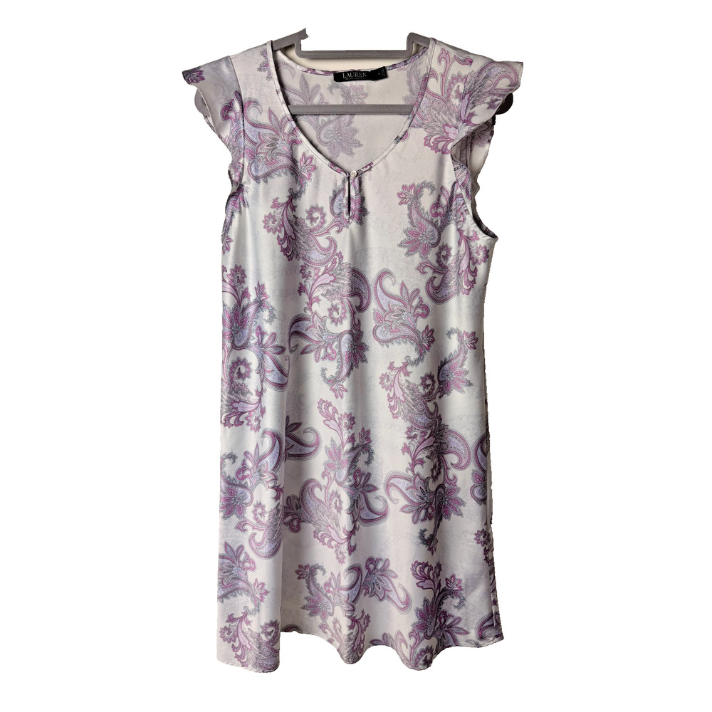 Lauren Ralph Lauren Paisley Cap Sleeve Shift Dress Women’s Medium Lavender Gray